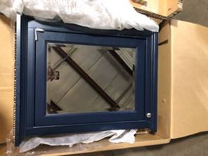 lot 43 image: Home Decorators Collection Windlowe 24 in. x 28 in. Surface-Mount Medicine Cabinet in Navy Blue  Customer Returns See Picture