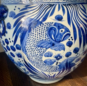 lot 25 image: Blue and White Koi Fish Design Planter