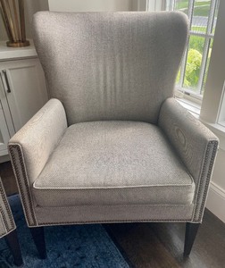 lot 12 image: Pair of Custom Hickory Chair and Furniture Company Upholstered Chairs
