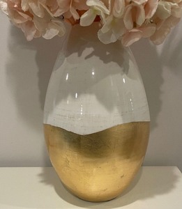 lot 47 image: Decorative Gold and White Italian Vase with Faux Floral Arrangement
