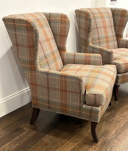 lot 19B image: Pair of Upholstered Lounge Wing Back Chairs by Kravet