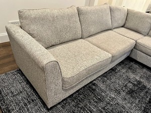 lot 1 image: Gray Upholstered Sectional Sofa