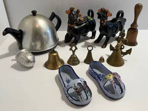 lot 36 image: Group Of Misc. Vintage Items Including Brass Bells And More