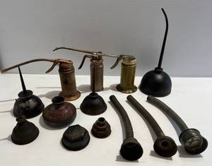 lot 49 image: Group Of Vintage Oil Cans & Gas Can Spouts