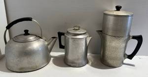 lot 159 image: Three Vintage Aluminum Coffee Pots