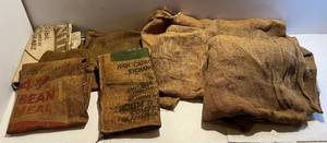 lot 201 image: Vintage Burlap Bags Some With Advertisement