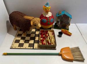 lot 215 image: Group Of Misc. Vintage Toys Including Cow Bank