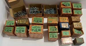 lot 218 image: Group Of Misc. Wood Screws And More (Some Boxes Partailly Full)