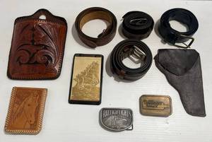 lot 245 image: Group Of Misc. Leather Items Including Very Old Holster And More