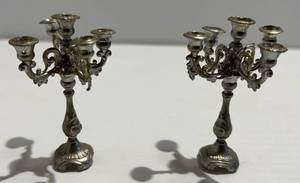 lot 253 image: Vintage Dollhouse Soft Metal Candelabras Made In Germany
