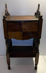 lot 254 image: Vintage Ornate Wood Copper Lined Smoke Stand (Needs TLC)