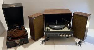 lot 268 image: Two Very Old Record Players 1 Silvertone Portable And Giantone
