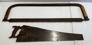 lot 291 image: Two Vintage Saws One Double Handled (SHIPS SAW) With Provenance (Dating Back To The Great Lakes Wind Jammers, And Vintage One Handle Saw