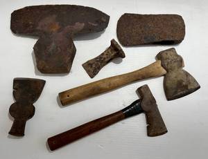 lot 296 image: Group Of Misc. Antique & Vintage Hatchets And Axe Heads