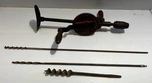 lot 2 image: Antique Drill And Drill Bits
