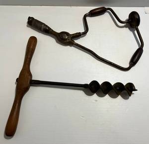 lot 6 image: Antique Drill And Drill Bits