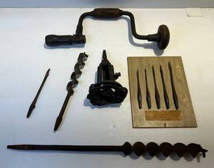 lot 14 image: Antique Drill And Drill Bits & More