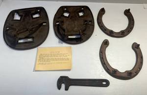 lot 91 image: Pair Of Antique Cast Iron Bog Shoes (For Horses) With Provenance VERY UNIQUE