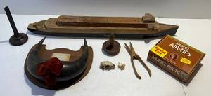 lot 96 image: Misc. Vintage Items Including Wooden Boat, Buffalo Horns (With Provenance) And More