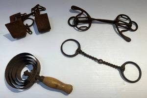 lot 101 image: Antique Horse Bit Bridles & Hair Brush
