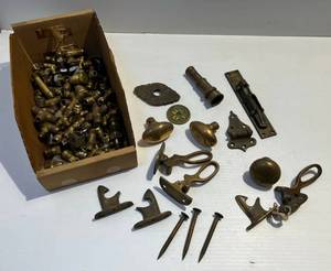 lot 145 image: Misc. Vintage Brass Door Hardware & More