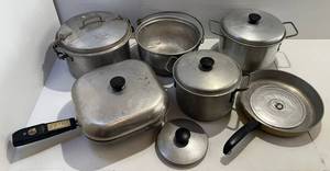 lot 158 image: Group Of Misc. Vintage Aluminum Cookware Including Mary Dunbar Waterless Cooker