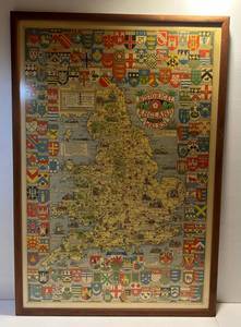 lot 168 image: Vintage Framed Behind Glass Historical Map Of England And Whales 28 x 41