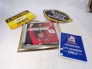 lot 30 image: Vintage Lot of Various Signs and Budweiser Racing Mirror