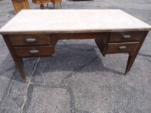 lot 34 image: Vintage Solid Fantastic Teachers Desk