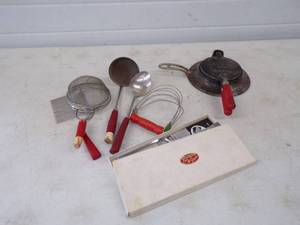 lot 36 image: Krumkaka Iron and Vintage Kitchen Utensils
