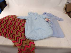 lot 81 image: Vintage Handmade Blanket and 2 New with Tags Baby Winter Suits