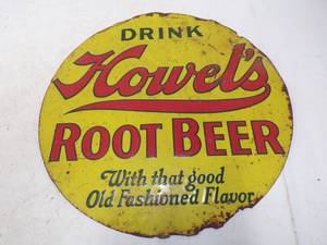 lot 4 image: Very Rare Embossed Howels Root beer Metal Sign