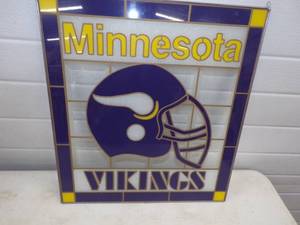 lot 23 image: Very Cool MN Vikings Stain Glass Window Hanging   SKOL VIKINGS