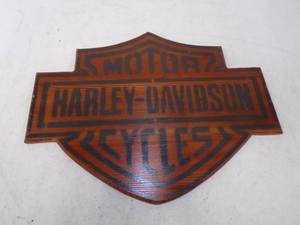 lot 31 image: Cool Wood Burned Harley Davidson Sign