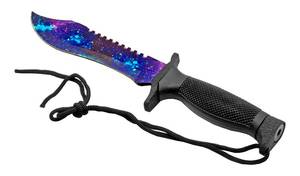 lot 26 image: 12.5 Tactical Dao Blade Hunting Bowie Knife with Leg Drop Holster - Starry Nights Sky