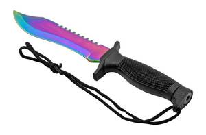lot 48 image: 12.5 Tactical Dao Blade Hunting Bowie Knife with Leg Drop Holster - Rainbow Titanium