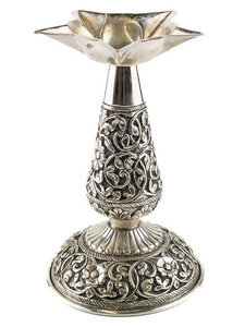 lot 213 image: BEAUTIFUL - India Repousse Silver Diya Lamp.