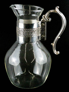 lot 68 image: F B Rogers Heat Proof Carafe with Silver plated Handle and Lid, 9in Heat Proof Glass. Corning Heat Proof Glass