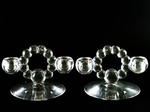 lot 62 image: Indiana Glass Pair of Candlewick Clear (Stem 3400) Double Light Candlesticks 4 12 High Blown Glass.