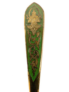 lot 93 image: Brass Thailand Green Enamel Inlaid Spoon brass.