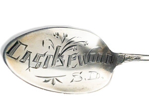 lot 98 image: STERLING SILVER - Paye & Baker Wild Rose, Souvenir Spoon - Hand Engraved Castlewood South Dakota