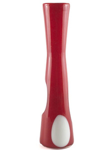 lot 102 image: Pier One Red and White Cased Glass Trumpet Vase 11in Blown Glass.