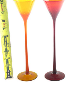 lot 120 image: LiqueurCordial LOOOONG Stem Glasses, Ruby and Amber, 10in Drinkware.