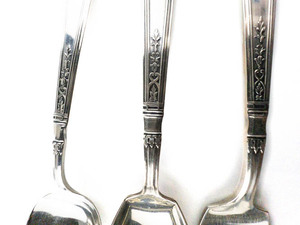 lot 133 image: STERLING SILVER - Gorham Princess Patricia (1926) Set of Three pieces Teaspoon, Sugar Spoon, Individual Salad Fork