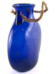 lot 140 image: Cobalt Blue Art Glass Flask-Style Hanging Vase, 5 38in Artisan Hand Blown Glass.
