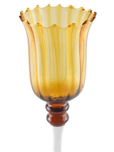 lot 141 image: Amber & Clear Tall Stemmed Votive Holder - 12 34in Artisan Hand Blown Glass.