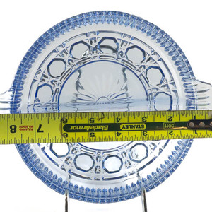 lot 146 image: Federal Glass Windsor Blue 8 Round 2 Part Relish, two handles. Pattern Glass. Aegean Blue, Button & Cane Design