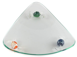 lot 160 image: Whimsical Triangular dish with Candy Feet, 7in Artisan Hand Blown Glass.