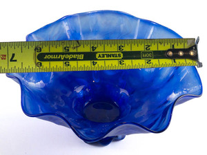lot 161 image: Swirled Cobalt Blue Pressed Glass, Ruffled Bowl, 7in Pattern Glass.