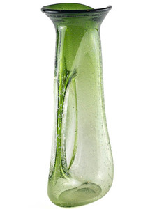 lot 163 image: Tall Art Glass Pitcher with Blown Hollow Handle, 11 34in Artisan Hand Blown Glass.